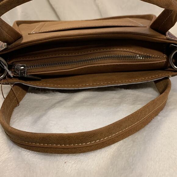 NWT Wrangler Genuine Hair-On Cowhide Tote Crossbody Bag - Brown - Picture 7 of 10